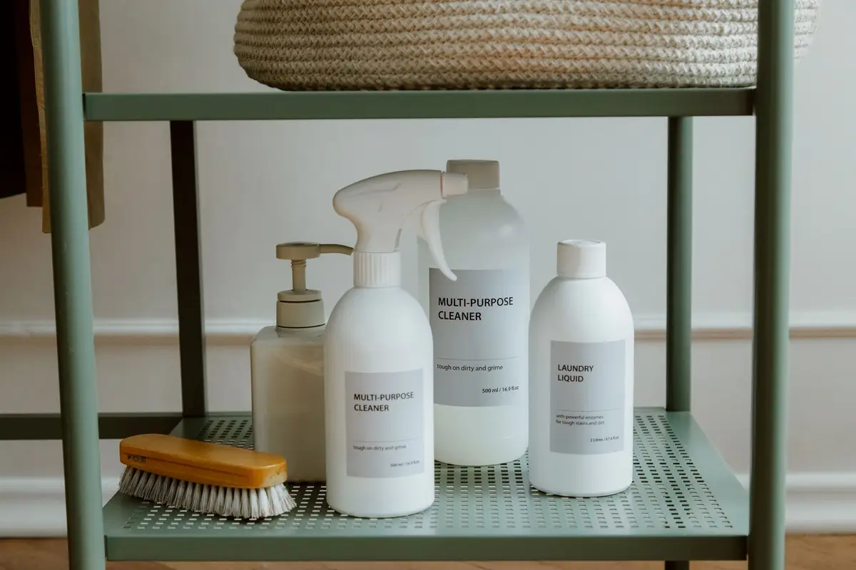 Professional cleaning supplies ready for a house cleaning on Cape Cod